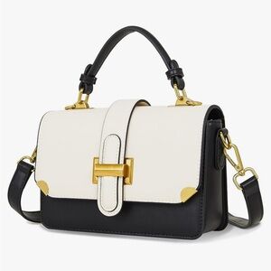 New! Color block top handle crossbody in black and white w/ gold hardware